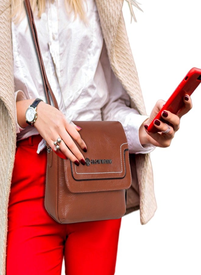 GLOWWORM Genuine Leather Sling Bag for Women || Stylish Shoulder Purse with Adjustable Strap - Compact Crossbody Handbag for Daily Use & Outings (Tan) - Image 2